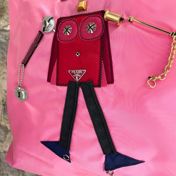Prada Pink Tessuto Nylon Embellished Robot Tote - Picture 3 of 13